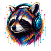 Waschbär mit Kopfhörern