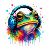 Farbexplosion Frosch mit Kopfhörern