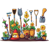 Garden Tool Blossoms Scene
