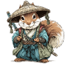 Squirrel Samurai in Blue Kimono