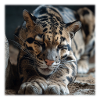 Clouded leopard resting pose Expressive wildcat