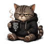 Cat with hoodie: coffee first