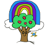 Baum Regenbogen Kind Vogel Märchen
