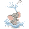 Bagno estivo con bagni estivi con schizzi d'acqua Elefante cucciolo Elefante