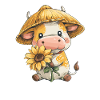Cow with sunflower and straw hat