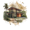 Villa moderniste de style Sims aquarelle