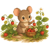 Cute Mouse with Strawberries Cartoon Motif