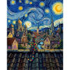 Regenbogenkatze Sternennacht Van Gogh Kunst