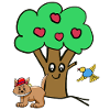 Pommier Chat Oiseau Enfants Jardin Nature