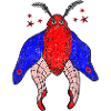 Red moth with blue wings