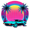 Neon Palm Sunset Car