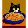 Katzenblick auf Spaghetti