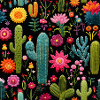 Cactus Blossoms Sea on Black
