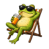 Relaxed frog in beach chair