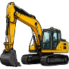 Gelber Bagger auf Baustelle
