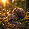Sunset snail in mossy forest