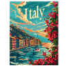 Italian Coastal Landscape with Flowers and