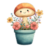 Cheerful mushroom in a flower pot