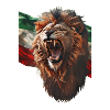Roaring lion and Iranian flag