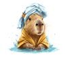 Kapybara im Badetuch und Bademantel