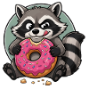 Raccoon with pink donut