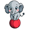 Balancing elephant on red ball