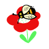 Red flower with cute bees