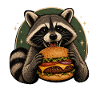Raccoon with burger