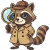 Raccoon detective with magnifying glass