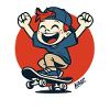 Joyful Kid Skater in Red Circle