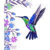 Motif d’oiseau colibri avec fleurs botaniques