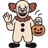 Halloween clown with pumpkin bucket