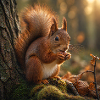 Squirrel in sunlit forest