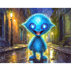 Blue funny and laughing monster