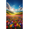 Rainbow meadow in sunlight