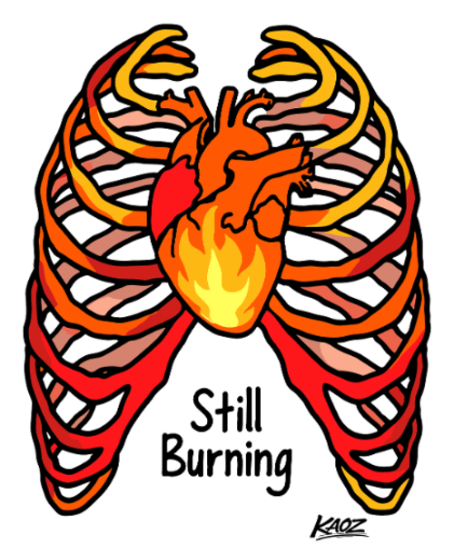 Styl tatuażu Fire Heart z żeberkami