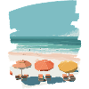 Bunter Strand mit Sonnenschirmen