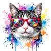 Katzengesicht im Regenbogen-Aquarell Geschenk