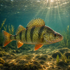 Perch in sunlight underwater