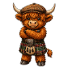 Highland cattle with kilt