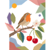 Robin Bird on Branch Cherry Design