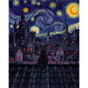 Midnight Cat Over Swirling Skyline