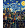Cosmic Cat Over Moonlit City