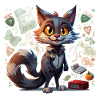 Cat Hero in Office Doodle Style