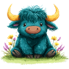Blauer Yak im Blumenmeer