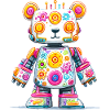 Bunt Roboterbär Neon-Print