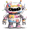 Bunter Roboter mit Farbspritzern
