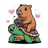 Gamer duo capybara on turtle