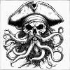 Crâne pirate et pieuvres encre
