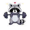 Powerful raccoon with dumbbell